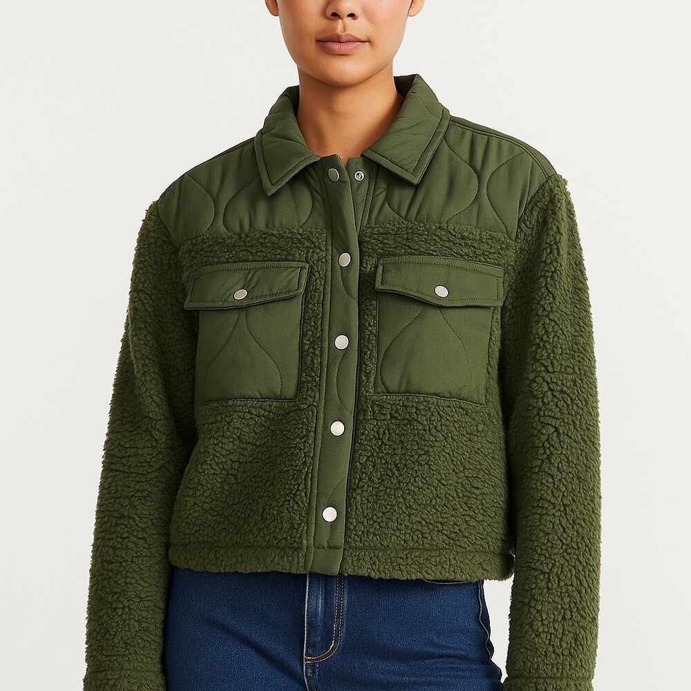 NWT Almost Famous Snap Button Military Jacket US Size M Olive Green